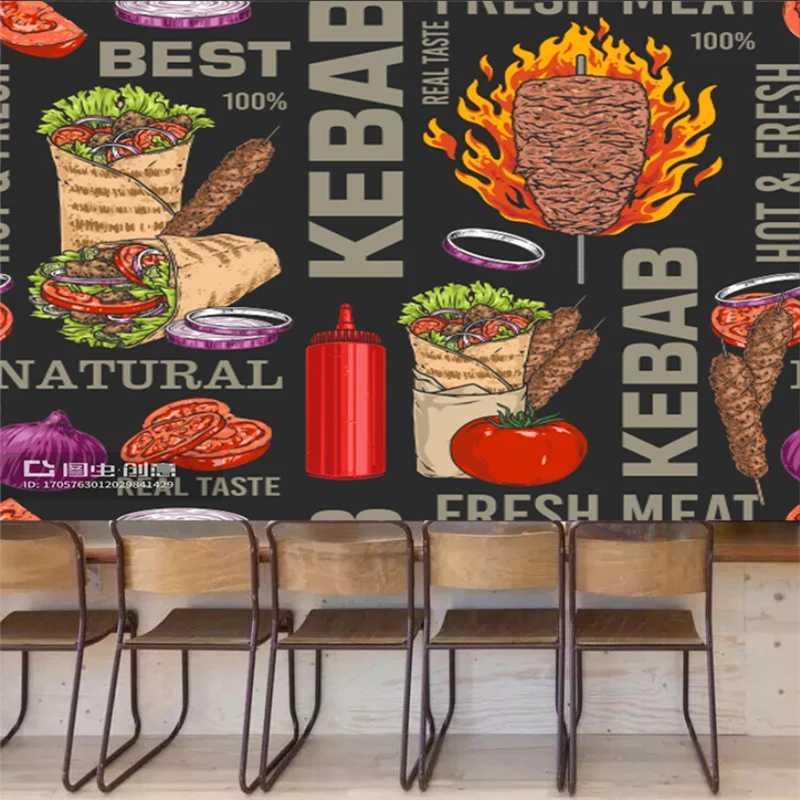 Food Snacks Background - カスタムケバブサイドフードレストランの背景装飾工業用装飾壁画