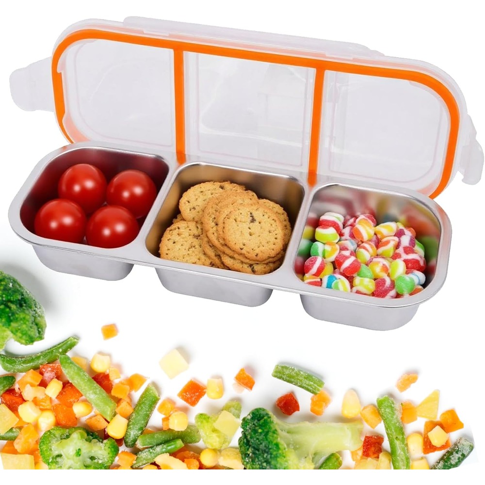 Food Snacks For Hiking - ステンレス製スナック容器 蓋付き 再利用可能な調味料収納ボックス 分割式食品保存容器 学校 自宅