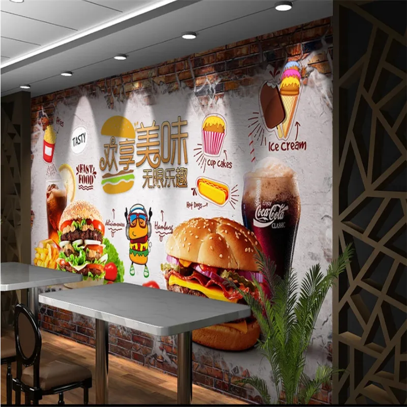 カスタマイズされたテキストバーガーフライドポテトコーラ壁紙壁 - Food Snacks Background のレビューと価格
