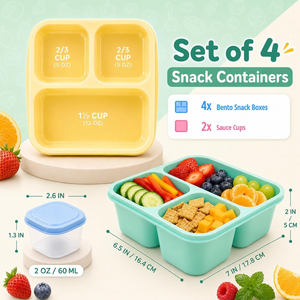 3コンパートメント弁当箱 大人用スナック容器 再利用可能 積 - Healthy Snacks Food のレビューと価格