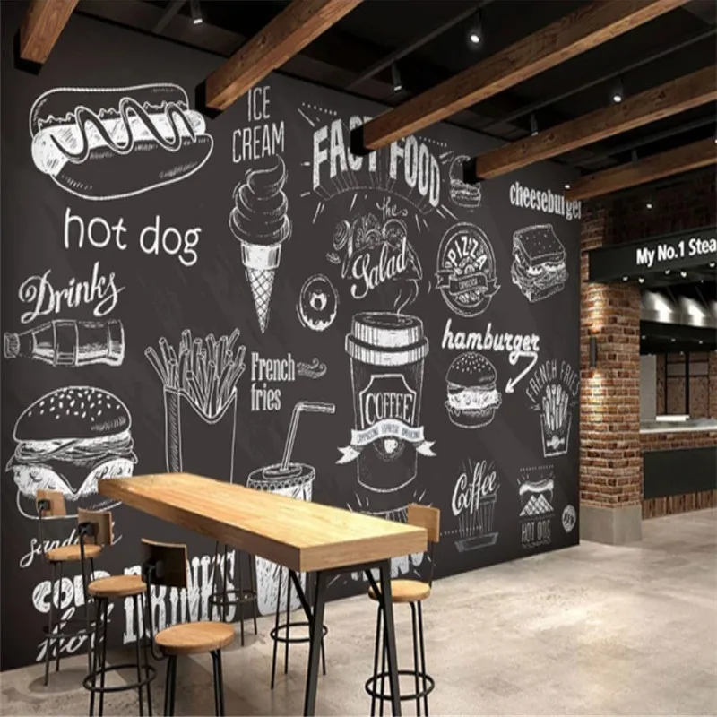 カスタム手描き黒板ファーストフード壁紙スナックバー西洋レスト - Food Snacks Background のレビューと価格
